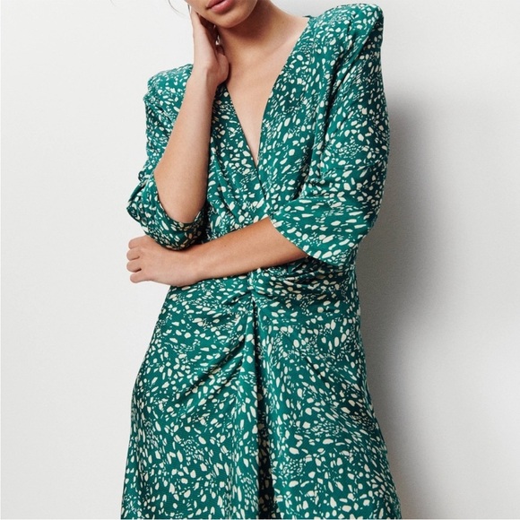 Ba&sh Erika Dress in Green Dot NWT Size 2, Medium - Picture 2 of 12